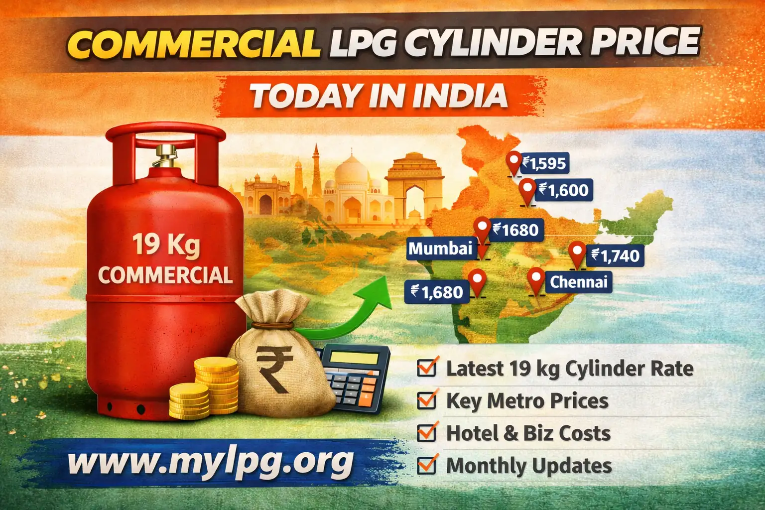 Commercial LPG cylinder price today in India 19 kg cylinder thumbnail with www.mylpg.org